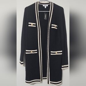 NWT Express Black and Cream Waffle Knit Open Cardigan Size S